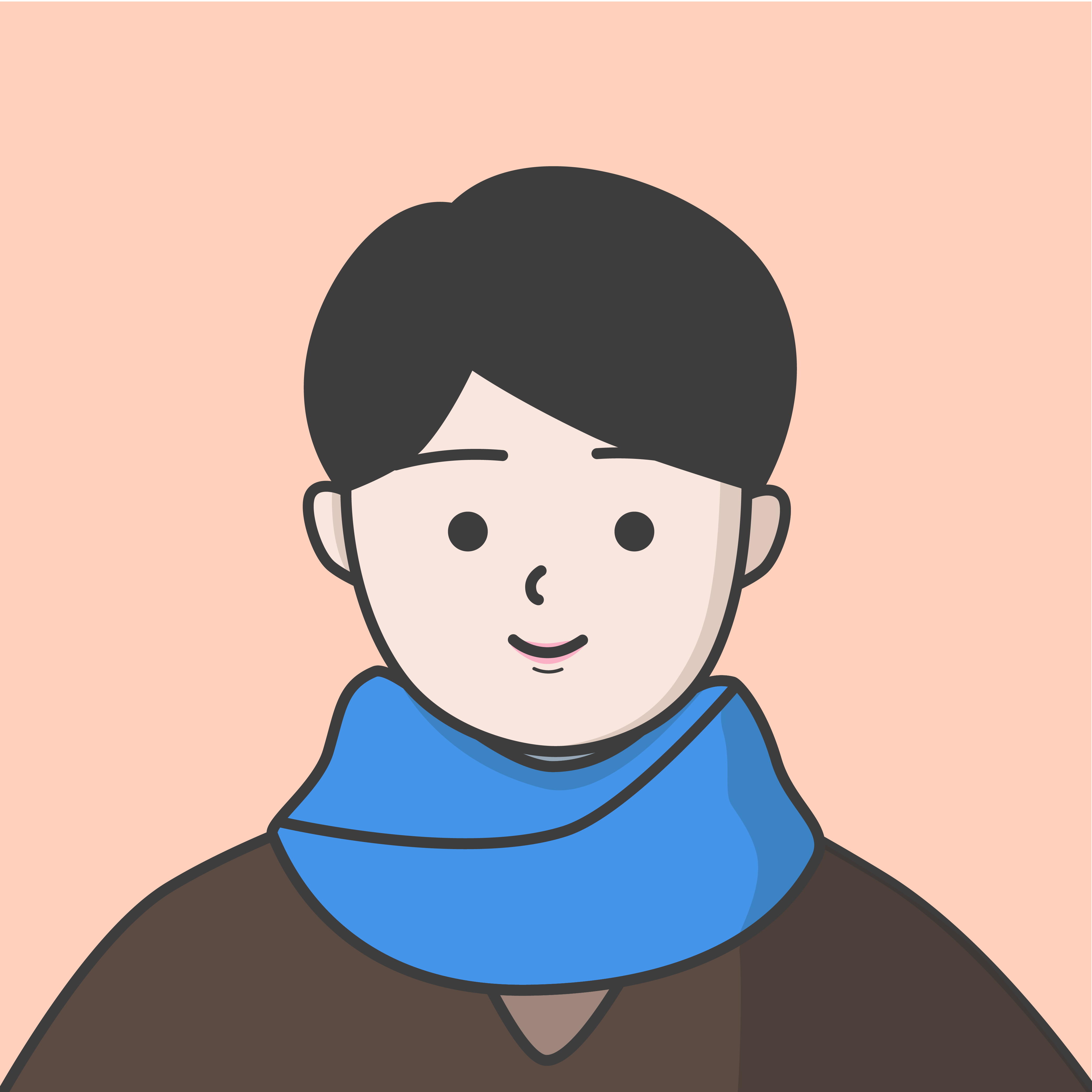 マフラーをつけている友人のイラスト